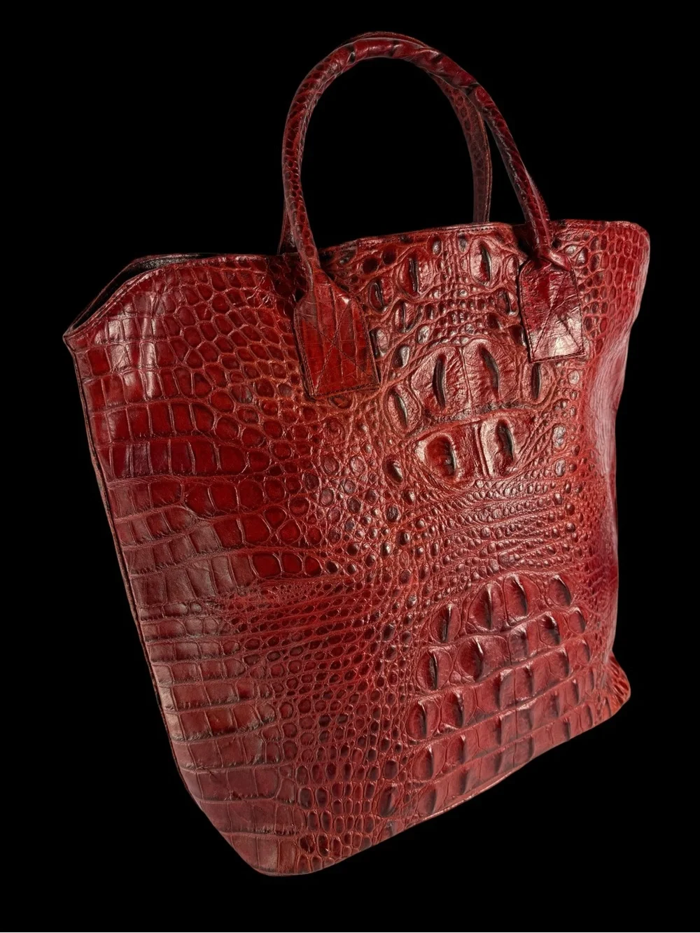 Classic Red Leather Croc-Embossed Tote Bag - Unbranded